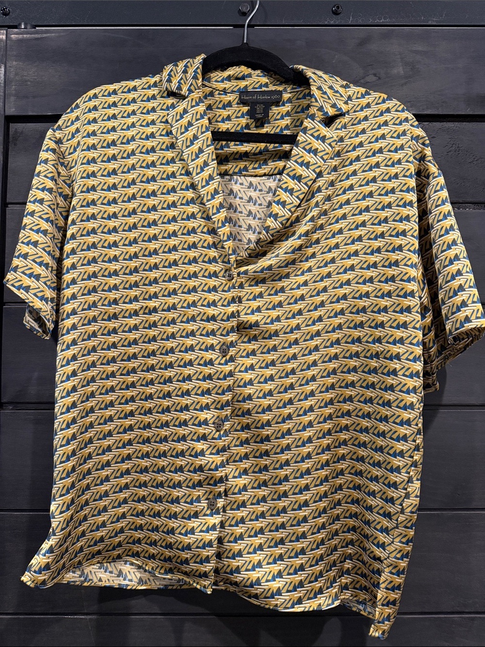 House of Harlow 1960 Short Sleeve Geometric Button-Down Shirt - Yellow & Blue